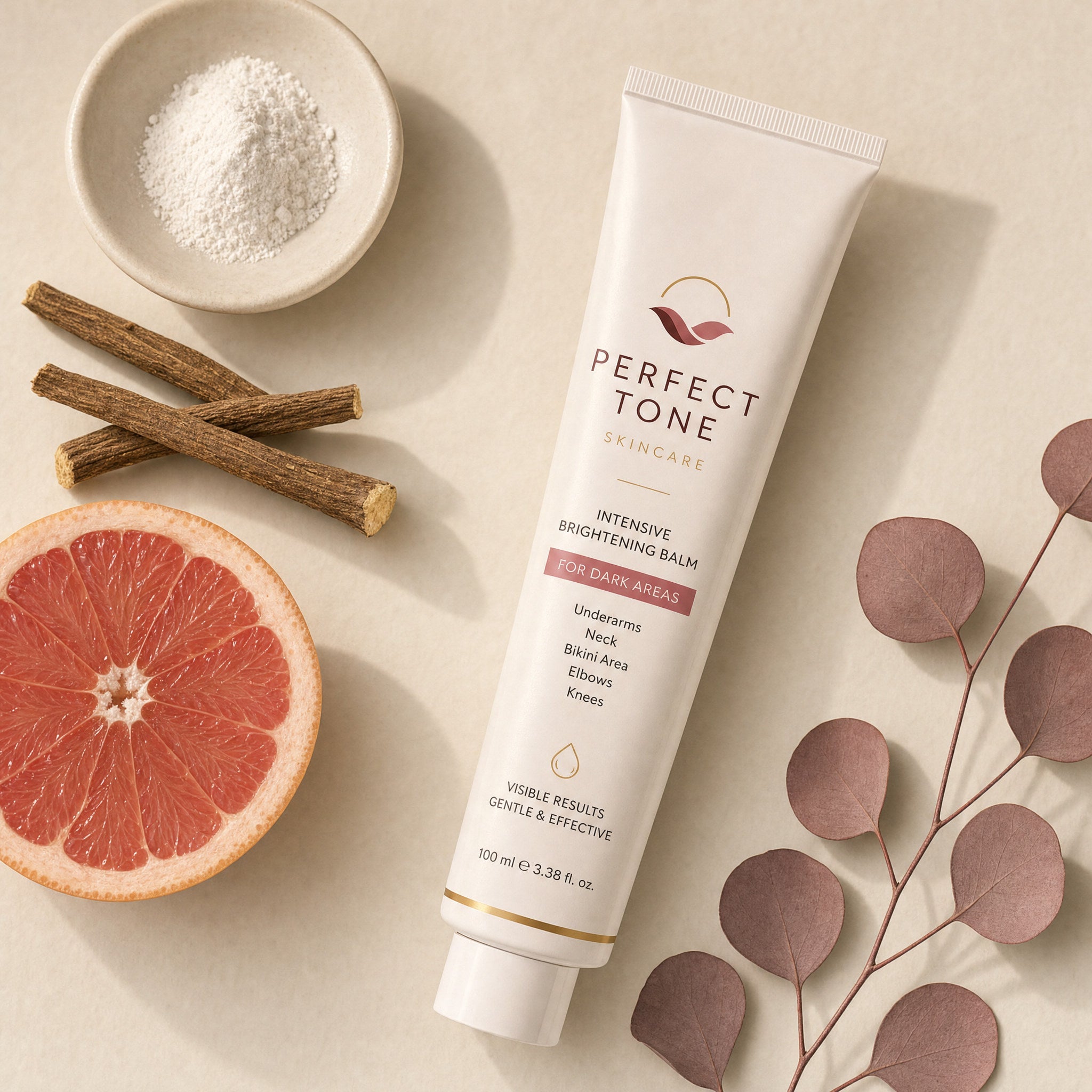 Perfect Tone balm tube with niacinamide, licorice root and vitamin C